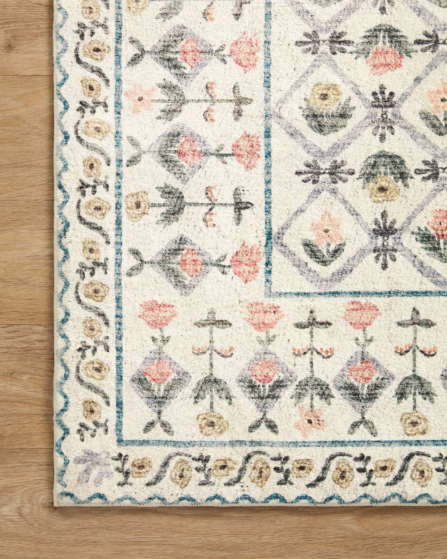 Loloi Rifle Paper Co. Eden Collection EDE-03 Lattice Ivory 5'-0" x 7'-6" Area Rug feat. CloudPile™