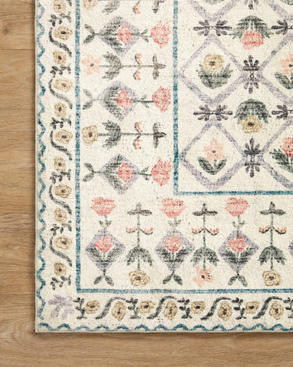 Loloi Rifle Paper Co. Eden Collection EDE-03 Lattice Ivory 5'-0" x 7'-6" Area Rug feat. CloudPile™