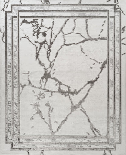 GLORY RUGS Area Rugs Marble 8x10 Cream Silver Border Carpet Elegant Modern Abstract Rug Living Room Dining Bedroom Rug