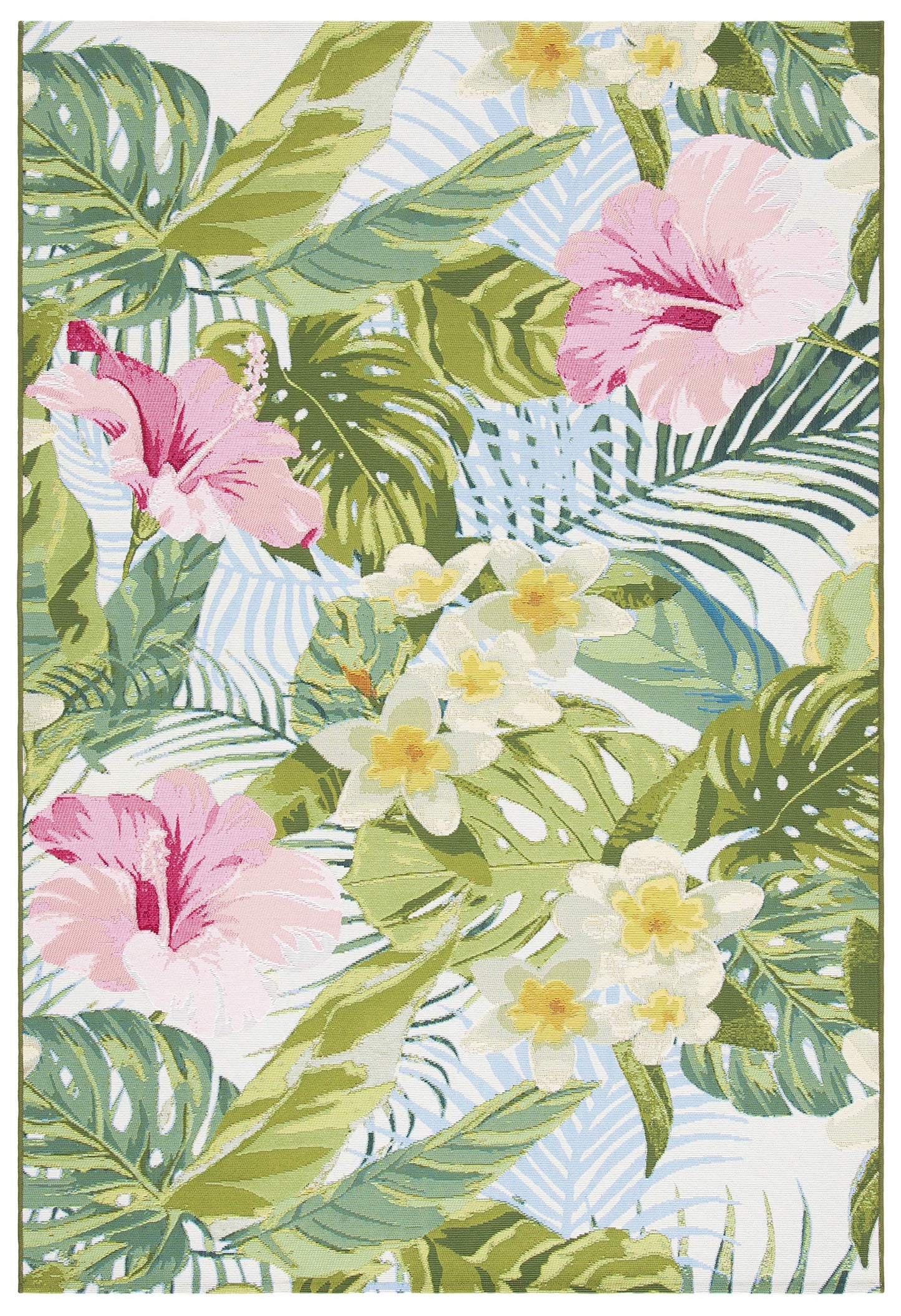 SAFAVIEH Washable Rug Outdoor Barbados Collection - 4' x 6', Green & Pink, Non-Shedding & Easy to Clean, Ideal for Patio, Backyard, Mudroom (BAR516X)