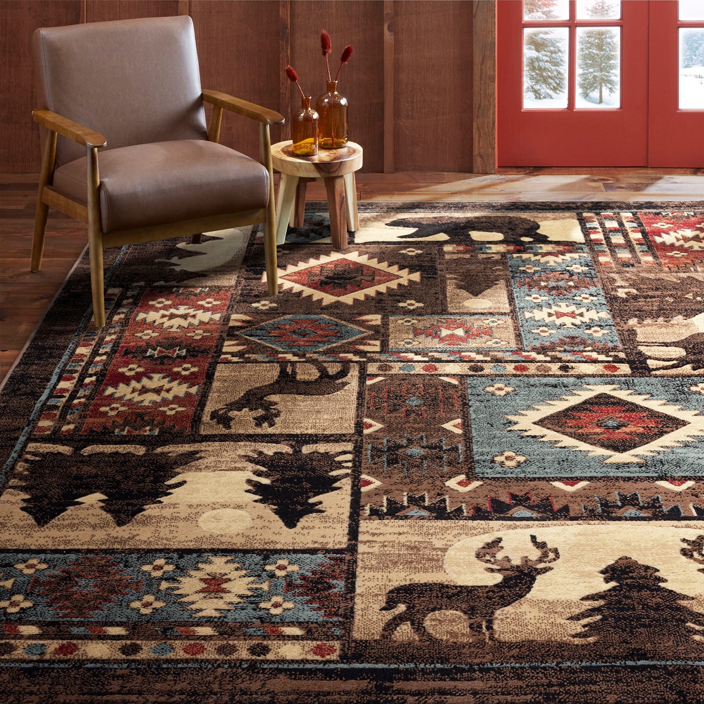 Home Dynamix Buffalo Bear Area Rug, 1'10"x6'10", Brown/ Red, Rectangular
