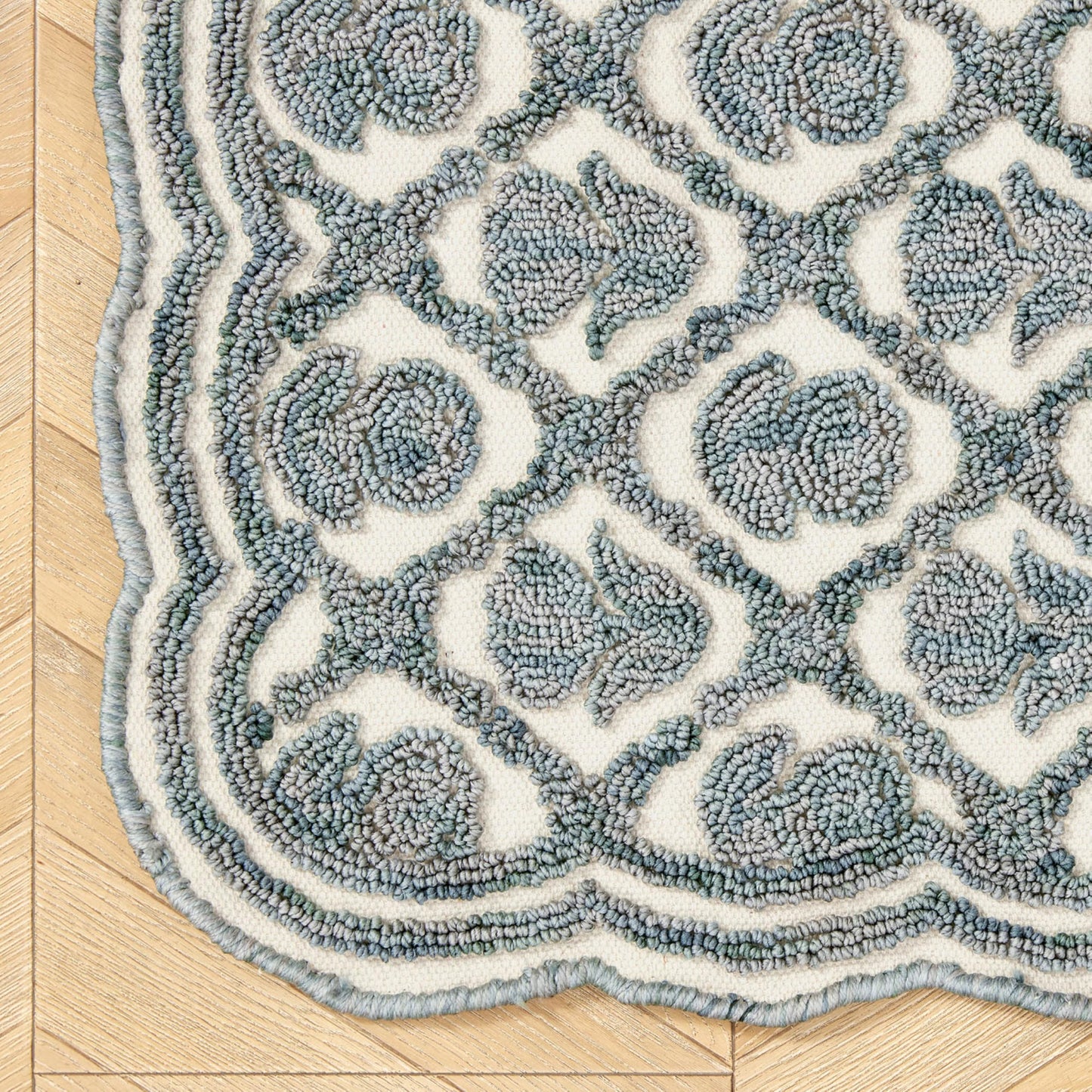 Laura Ashley Washable Scalloped 26" x 45" Teal Tulip Design Skid Resistant Accent Rug - Durable Cotton Blend Indoor Rug