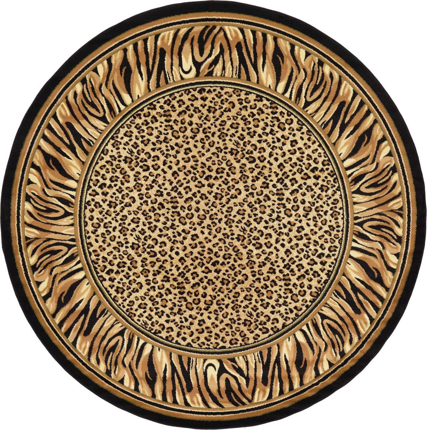 Unique Loom Wildlife Collection Animal Inspired with Cheetah Bordered Design Area Rug (8' 0 x 8' 0 Round, Ivory/Black)