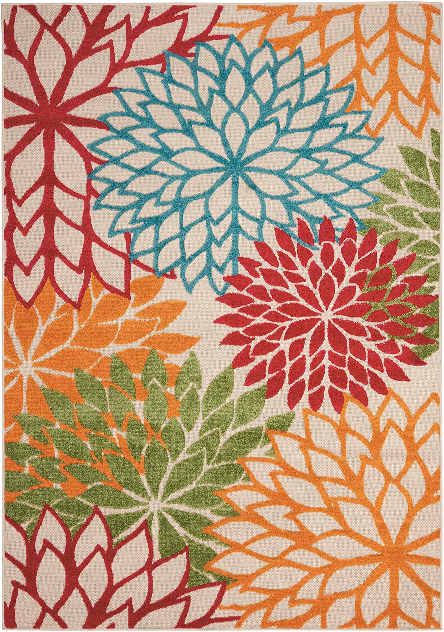 Nourison Home Aloha Indoor/Outdoor Green 5'3" x 7'5" Area Rug, Tropical, Botanical, Easy Clean, Non Shedding, Bed Room, Living Room, Dining Room, Deck, Backyard, Patio (5x7)