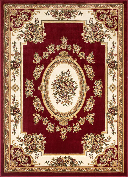 Pastoral Medallion Red French European Formal Traditional Area Rug (5'3" x 7'3") Easy to Clean Stain Fade Resistant Shed Free Modern Contemporary Floral Thick Soft Plush Living Dining Room Rug