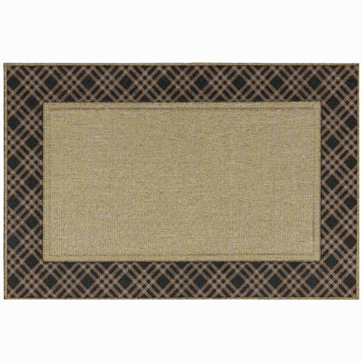 Mohawk Home Plaid Border Casual Geometric Tan 2' X 3' Door Mat Perfect for Garage, Porch