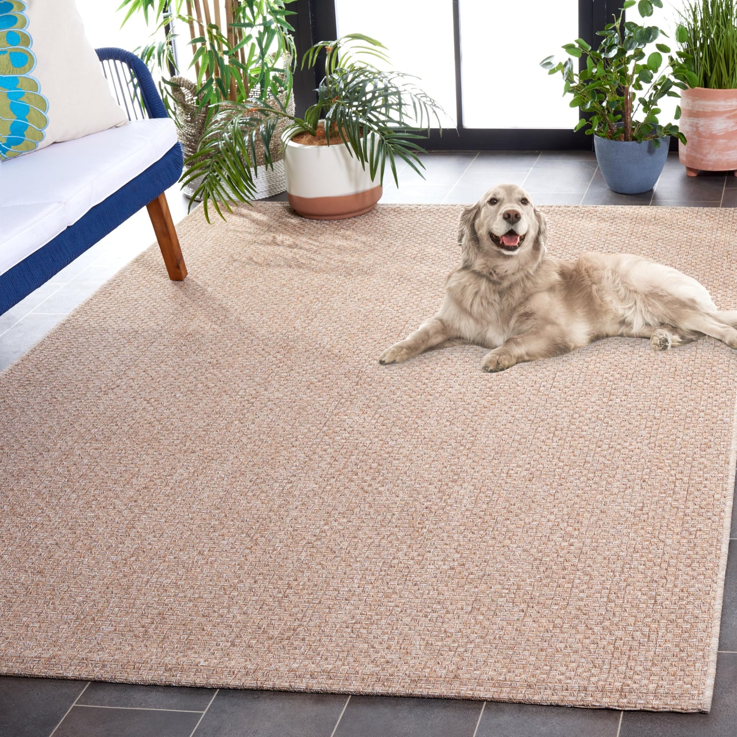 SAFAVIEH Washable Rug Outdoor Sisal All-Weather Collection - 5'3" x 7'6", Taupe, Non-Shedding & Easy to Clean, Ideal for Patio, Backyard, Mudroom (SAW640E)