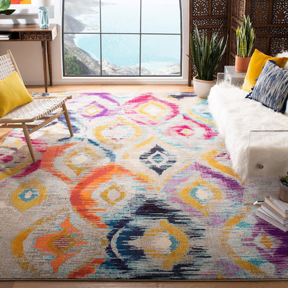 SAFAVIEH Monaco Collection Area Rug - 9' x 12', Multi, Ogee Trellis Watercolor Distressed Design, Non-Shedding & Easy Care, Ideal for High Traffic Areas in Living Room, Bedroom (MNC242F)