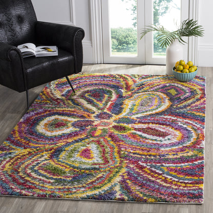 SAFAVIEH Fiesta Shag Collection Accent Rug - 4' x 6', Multi, Modern Floral Design, Non-Shedding & Easy Care, 0.5-inch Thick Ideal for High Traffic Areas in Entryway, Living Room, Bedroom (FSG383M)