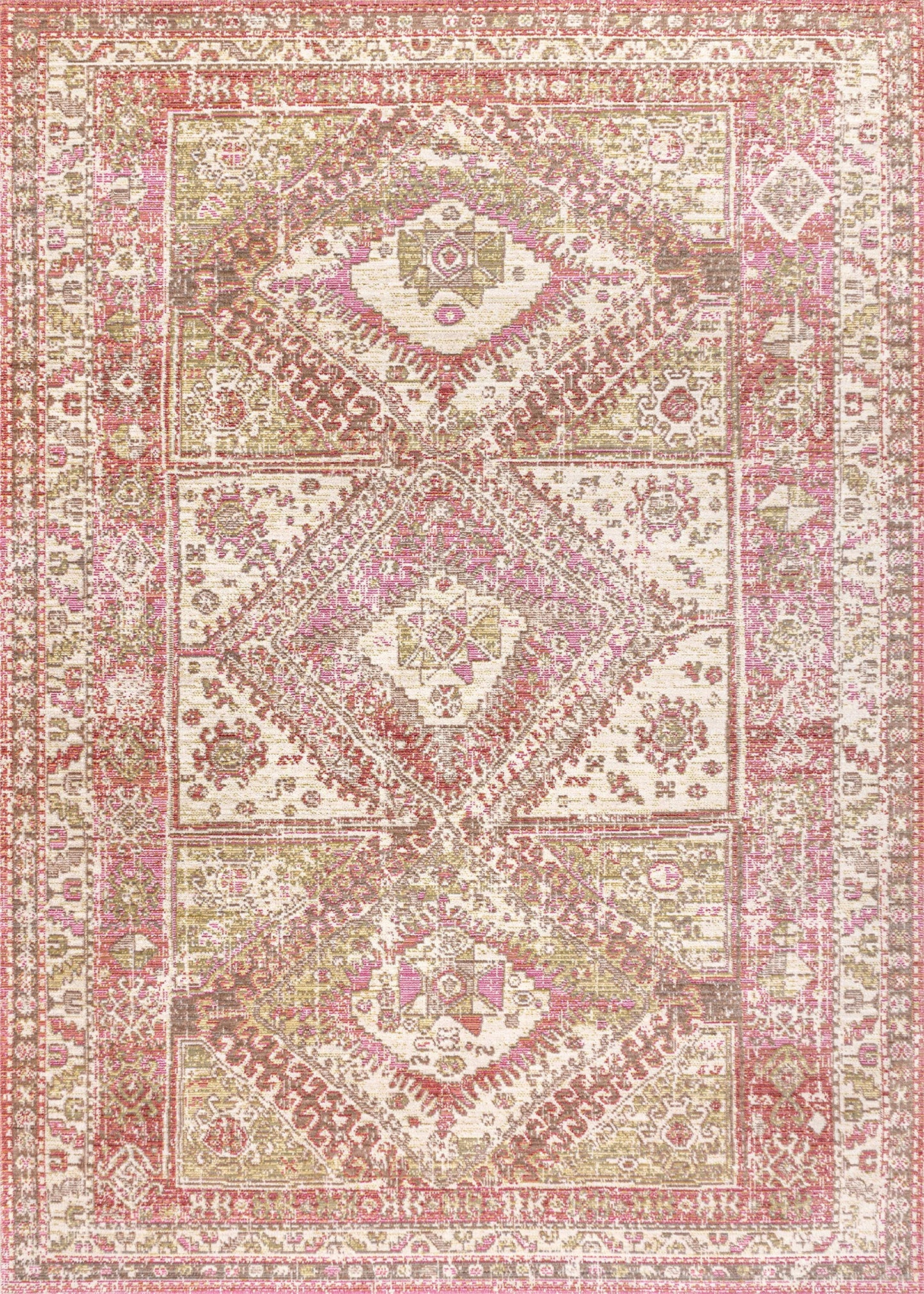 JONATHAN Y Darija Ornate Geometric Medallion Pink Indoor Area Rug, 4x6, Transitional, Traditional, Easy-Cleaning for Living Room, Bedroom, Kitchen, Pet Friendly, Non-Shedding (MDP308B-4)
