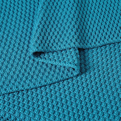 Longhui bedding Teal Knitted Throw Blanket for Couch, Soft, Cozy Machine Washable 100% Cotton Sofa Knit Blankets, Heavy 4.0lb Weight, 60 x 80 Inches, Teal Color.