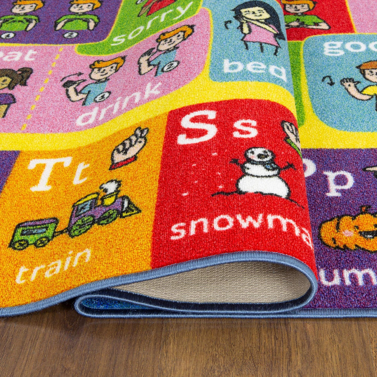 KC Cubs 3x5 ABC Alphabet ASL Sign Language Rug – Educational Non-Slip Carpet Play Mat for Kids, Toddlers, Nursery, Classroom, Playroom, Baby, Daycare