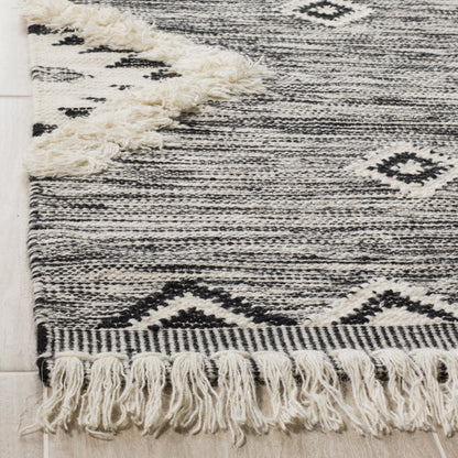 SAFAVIEH Kenya Collection Runner Rug - 2'3" x 8', Black & Ivory, Hand-Knotted Moroccan Tribal Tassel Wool, Ideal for High Traffic Areas in Living Room, Bedroom (KNY906H)