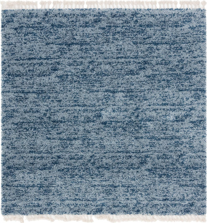 Rugs.com Athena Shag Collection Rug – 8' Square Blue Shag Rug Perfect for Living Rooms, Kitchens, Entryways