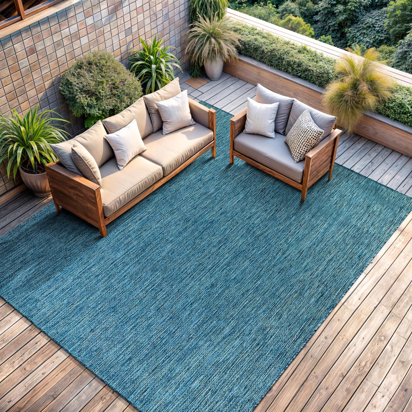 CAMILSON Outdoor Rug 8x10 Modern Area Rugs for Indoor and Outdoor Patios and Porches - Waterproof, Washable, Non-Shedding, Easy-to-Clean Outside Carpet (8 x 10, Solid - Aqua)