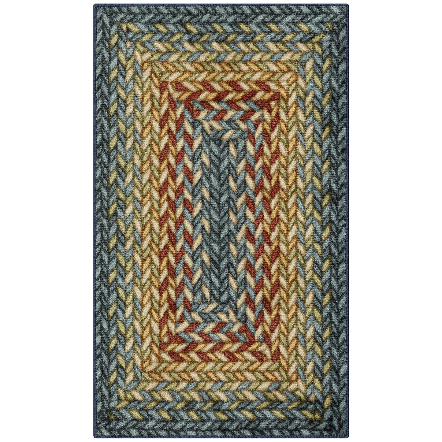 Maples Rugs Marion Bohemian Braided-Style Print Area Rug – Made in USA – Washable, Non-Slip Low-Profile Indoor Throw Rug for Foyer, Kitchen & Bathroom, 34" x 20", Multi-Color