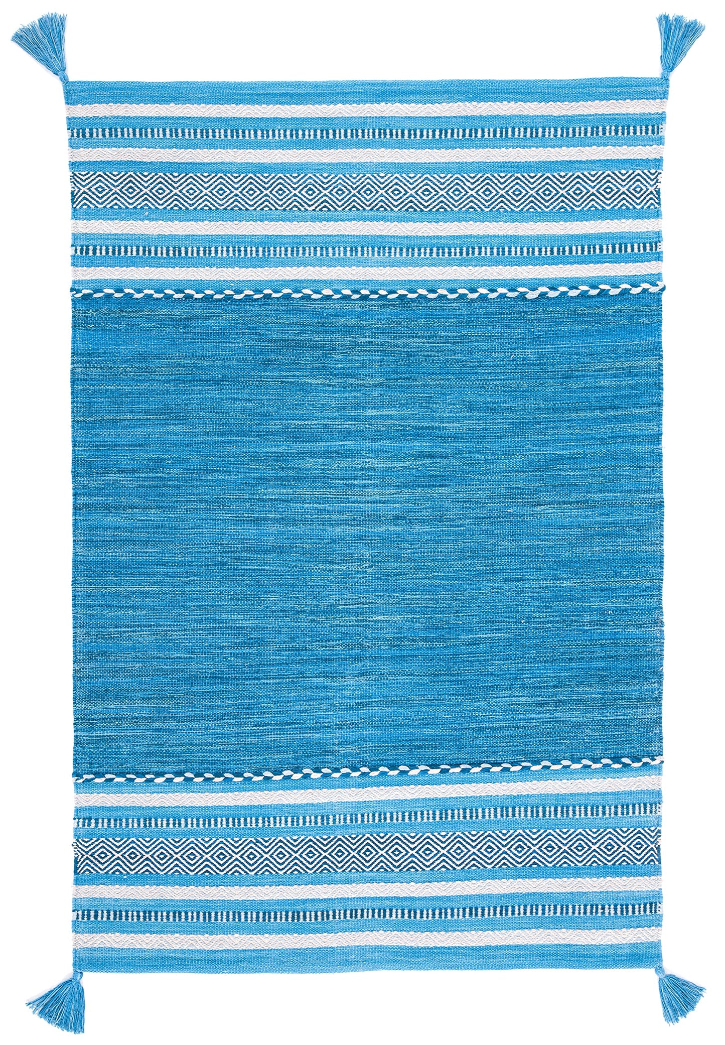 SAFAVIEH Montauk Collection Accent Rug - 4' x 6', Blue & Grey, Handmade Flat Weave Cotton, Ideal for High Traffic Areas in Entryway, Living Room, Bedroom (MTK215M)