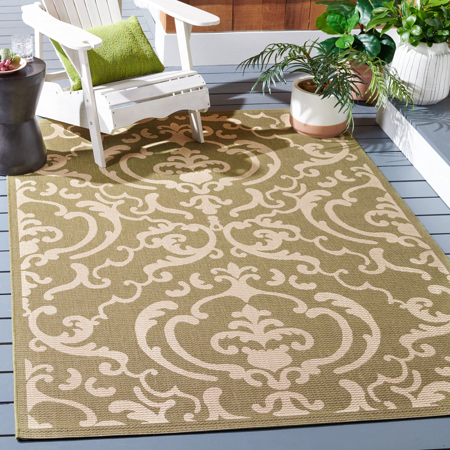 SAFAVIEH Washable Rug Outdoor Courtyard Collection - 2'7" x 5', Olive & Natural, Non-Shedding & Easy Cleaning, Ideal for Patio, Backyard, Mudroom (CY2663-1E06)
