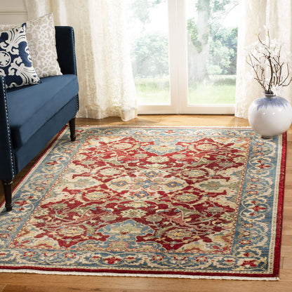 SAFAVIEH Kashan Collection Area Rug - 4' x 6', Red & Blue, Traditional Oriental Design, Non-Shedding & Easy Care, Ideal for High Traffic Areas in Living Room, Bedroom, Dining (KSN307Q-4)