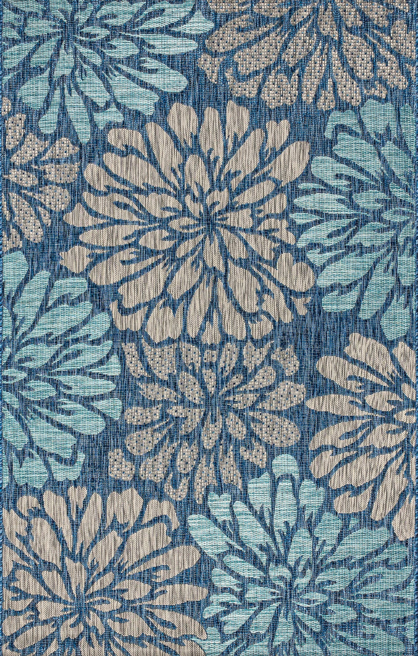 JONATHAN Y Floral Textured Weave Indoor Outdoor Area Rug 5X8 Navy/Aqua, Zinnia Modern for Backyard, Patio, Porch, Easy-Cleaning, High Traffic, Pet-Friendly, Non-Shedding (SMB110C-5)