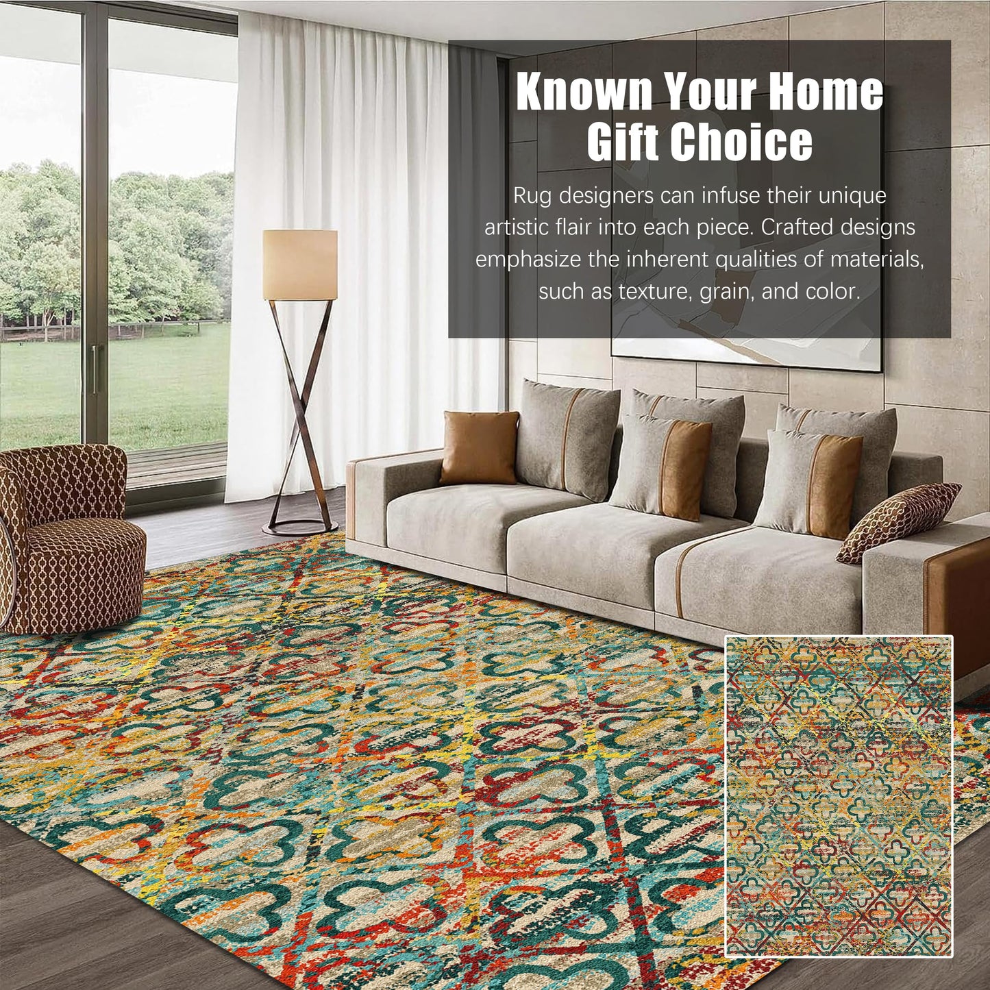 RUGSURE Washable Area Rugs, 4' x 6' - 1/6 Thick - Stain & Water Resistant Non-Slip - Perfect Resistant Rug for Living Room, Bedroom, Nursery, Pet & Child Friendly, Vibrant Colors Rugs, Multicolor