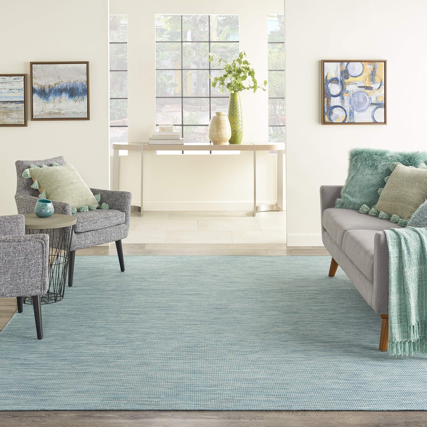 Nourison Home Positano Aqua 4' x 6' Area Rug - Easy Clean, Non Shedding, Bed Room, Living Room, Dining Room, Kitchen (4' x 6')