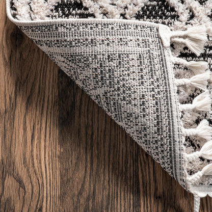 nuLOOM 8x11 Ansley Moroccan Tassel Area Rug, Grey, High-Low Textured Bohemian Design, Plush High Pile, Stain Resistant, For Bedroom, Living Room, Hallway, Entryway