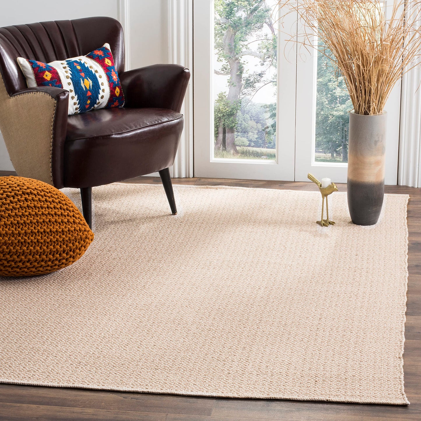 SAFAVIEH Montauk Collection Area Rug - 5' x 7', Ivory & Beige, Handmade Cotton, Ideal for High Traffic Areas in Living Room, Bedroom (MTK717G)