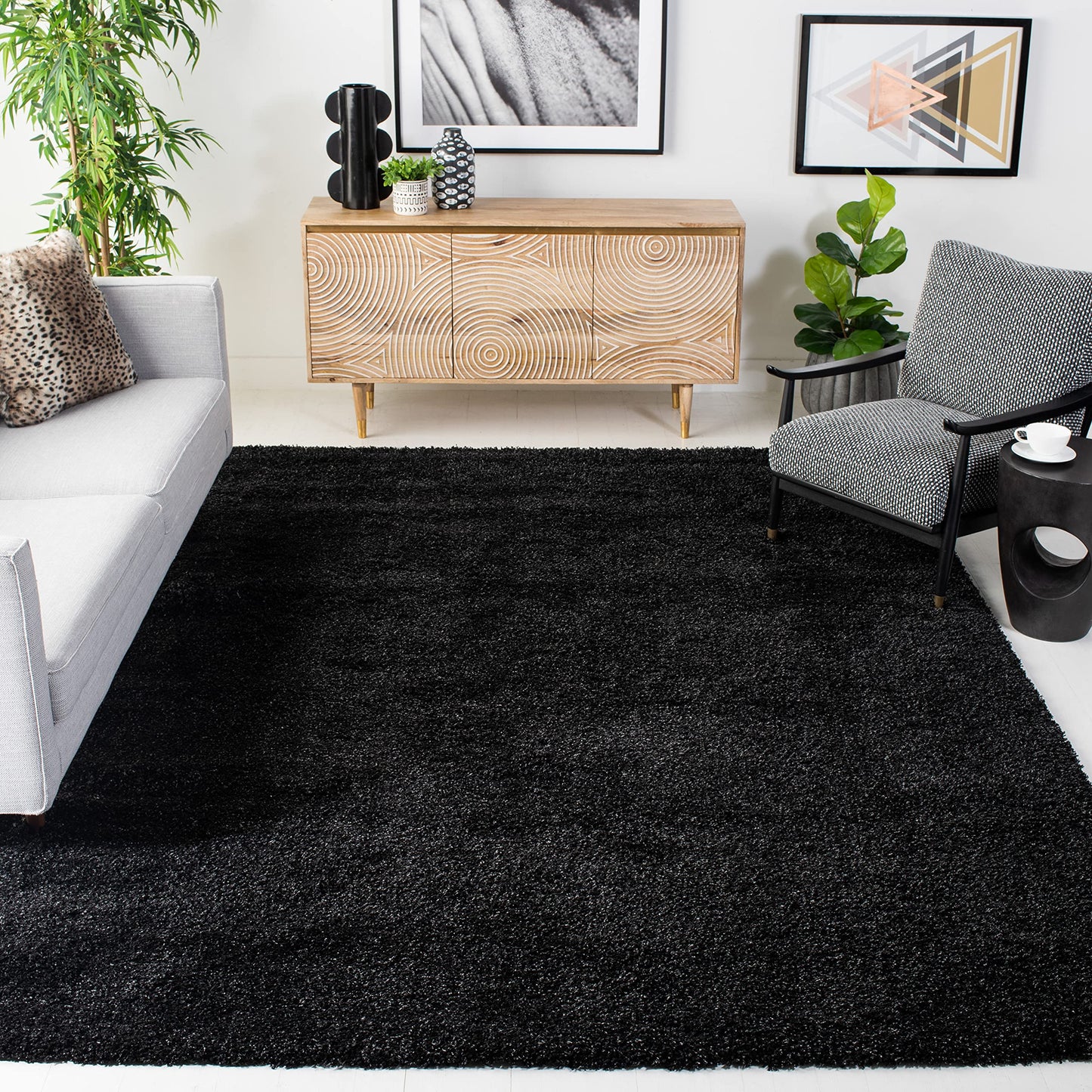 SAFAVIEH California Shag Collection Area Rug - 8' x 10', Black, Non-Shedding & Easy to Clean, Ultra Plush Thick Pile, Ideal for Living Room, Bedroom, Dining Space (SG151-9090)