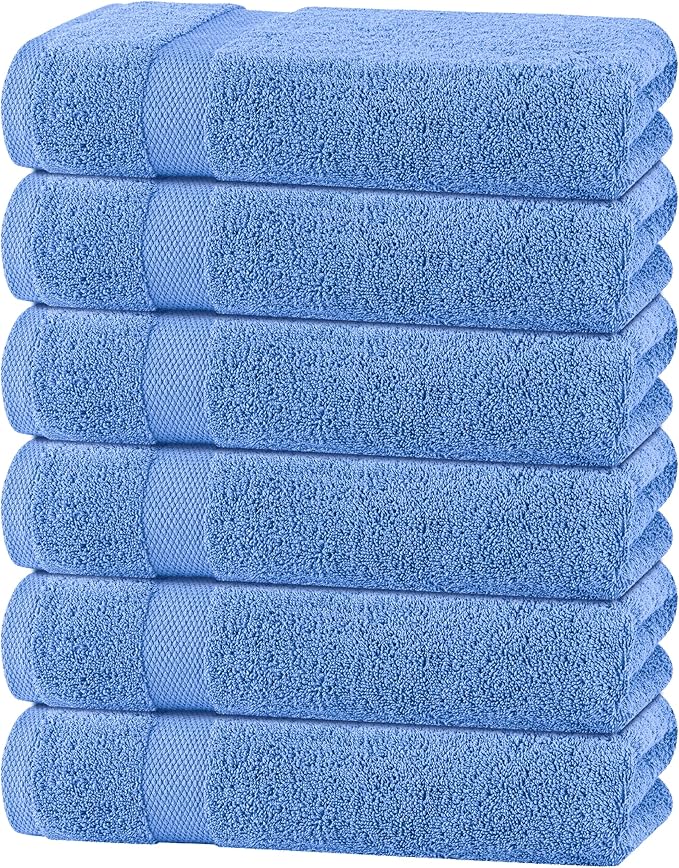 White Classic Wealuxe Light Blue Bath Towels 24x50 Inch, Cotton Towel Set