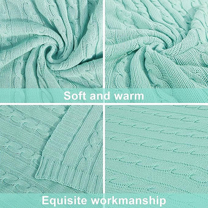 NTBAY 100% Pure Cotton Oversize (60x80) Cable Knit Throw Blanket, Super Soft Warm Knitted Throw Blanket for Bed, Sofa, Chair, Couch - Extra Cozy, Machine Washable, Comfortable Home Decor, Mint