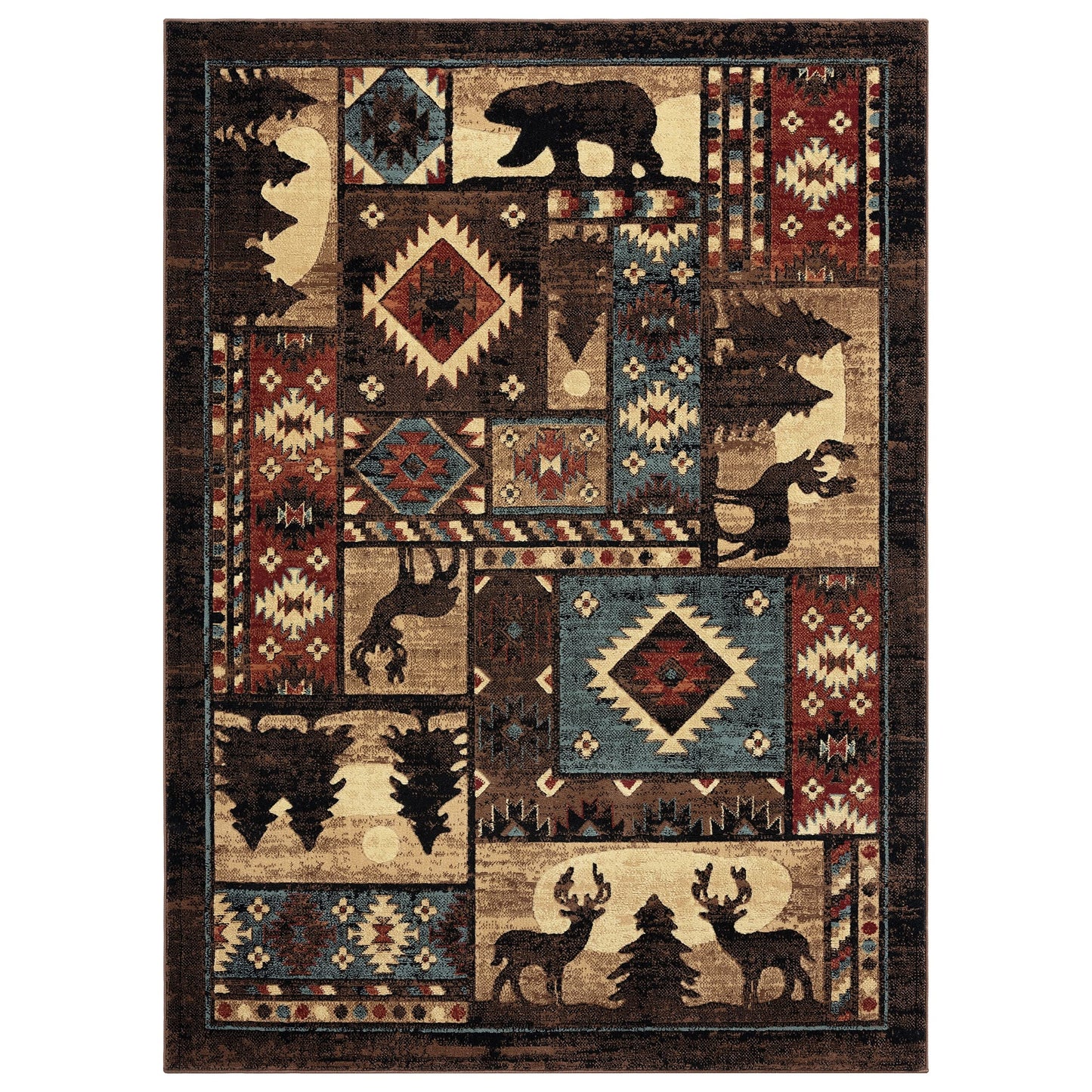Home Dynamix Buffalo Bear Area Rug, 1'10"x6'10", Brown/ Red, Rectangular