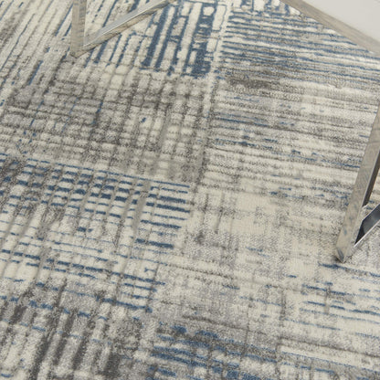 Nourison Home Solace Contemporary Rustic Ivory/Grey/Blue 8' x 10' Area Rug, Easy Clean, Non Shedding, Bed Room, Living Room, Dining Room, Kitchen, (8' x 10')