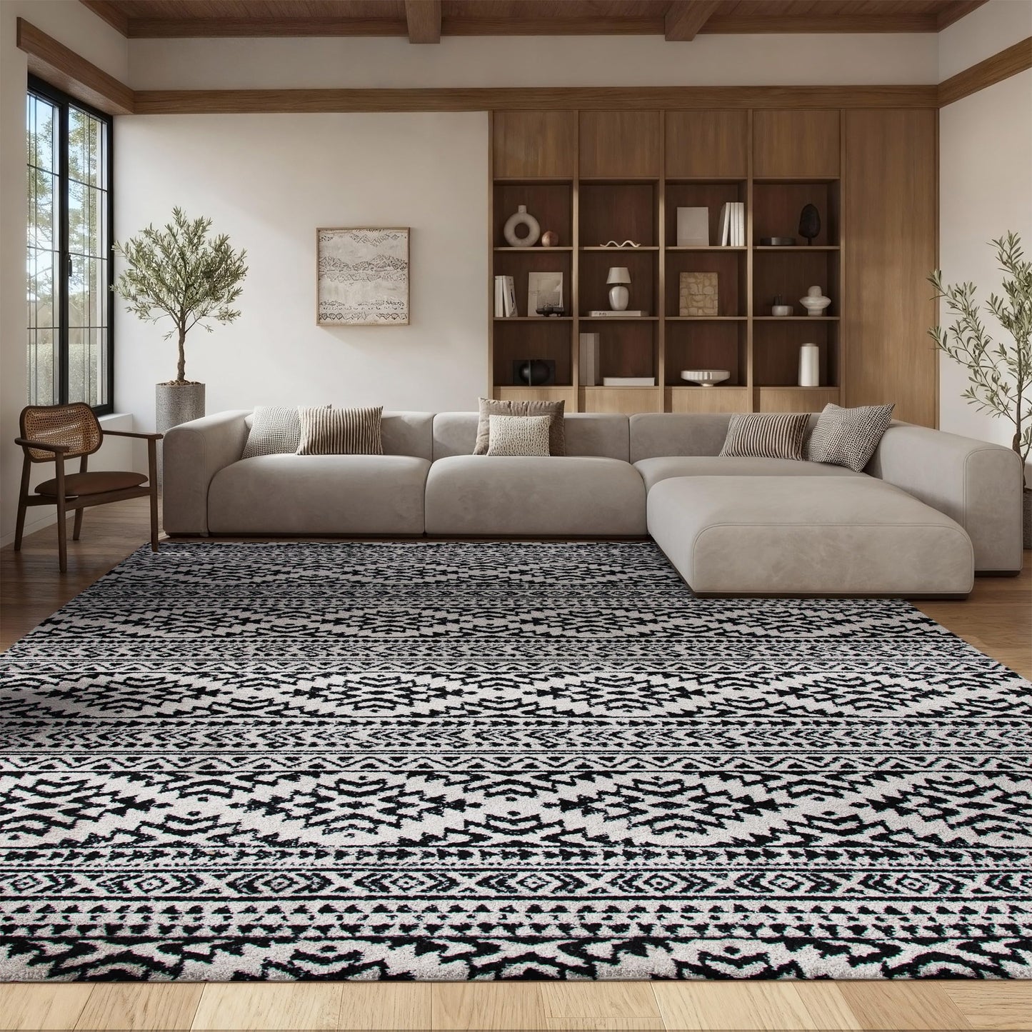 SAFAVIEH Area Rug 8x10 - Tulum Collection - Large - Ivory & Black, Moroccan Boho Tribal Design, Non-Shedding & Easy to Clean, Ideal for Living Room, Bedroom, Dining Space (TUL272B)