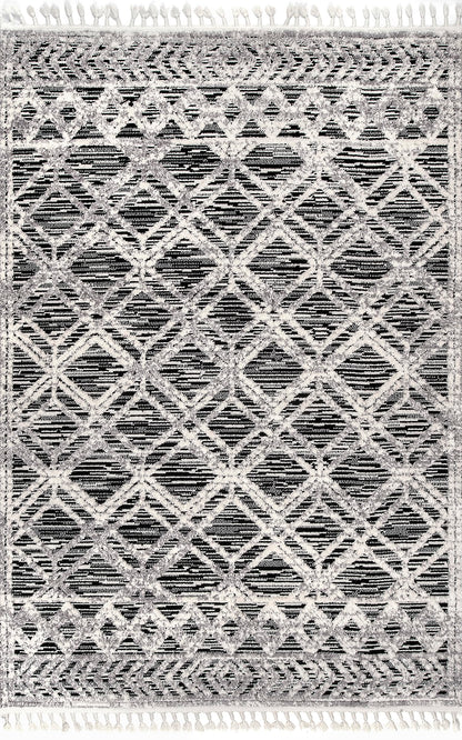 nuLOOM 8x11 Ansley Moroccan Tassel Area Rug, Grey, High-Low Textured Bohemian Design, Plush High Pile, Stain Resistant, For Bedroom, Living Room, Hallway, Entryway