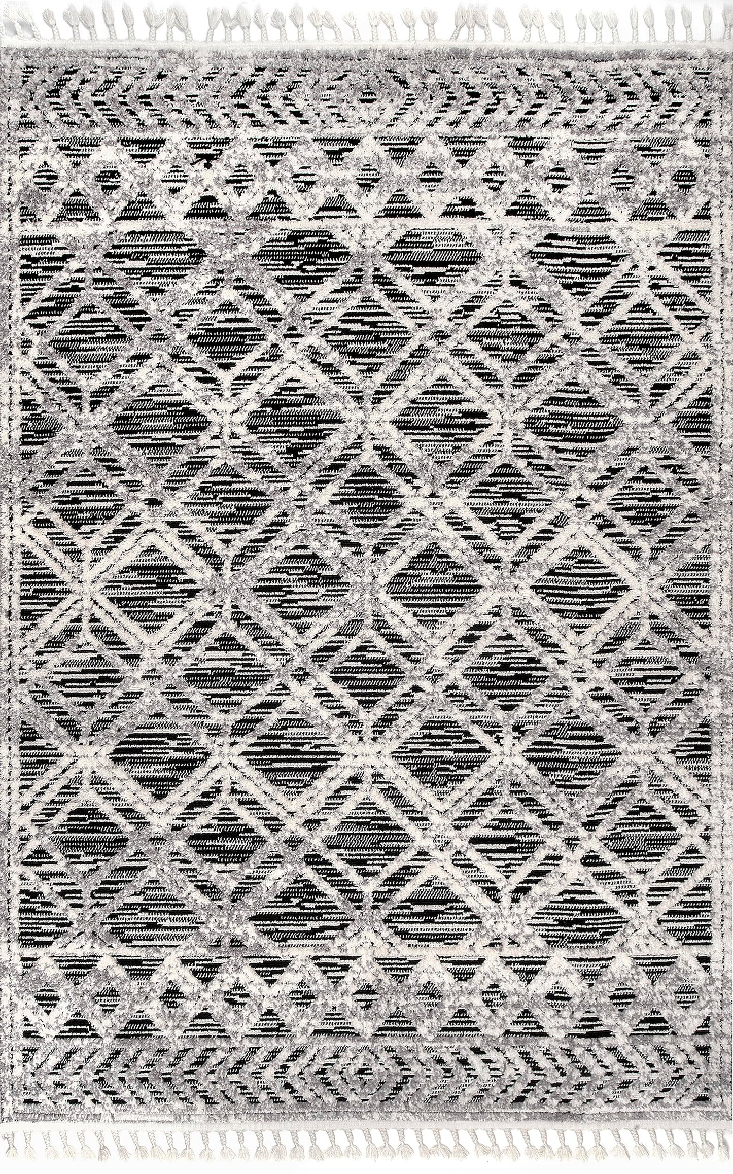 nuLOOM 9x12 Ansley Moroccan Tassel Area Rug, Grey, High-Low Textured Bohemian Design, Plush High Pile, Stain Resistant, For Bedroom, Living Room, Hallway, Entryway
