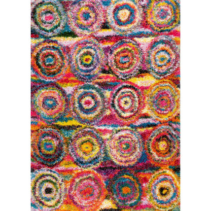 Nuloom Kindra Multicolor/Red, 6'7" x 9', Bohemian Circles, Soft and Cozy, High Traffic, Stain Resistant, Easy Clean, Durable Area Rug for Bedroom, Living Room, Dining Space, Den, Foyer, Entryway