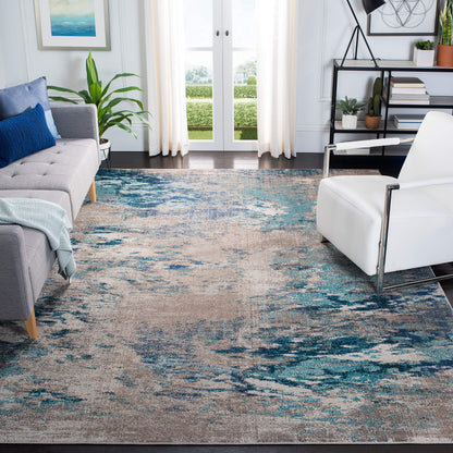 SAFAVIEH Madison Collection Area Rug - 10' x 14', Blue & Grey, Modern Boho Abstract Design, Non-Shedding & Easy Care, Ideal for High Traffic Areas in Living Room, Bedroom (MAD440M)