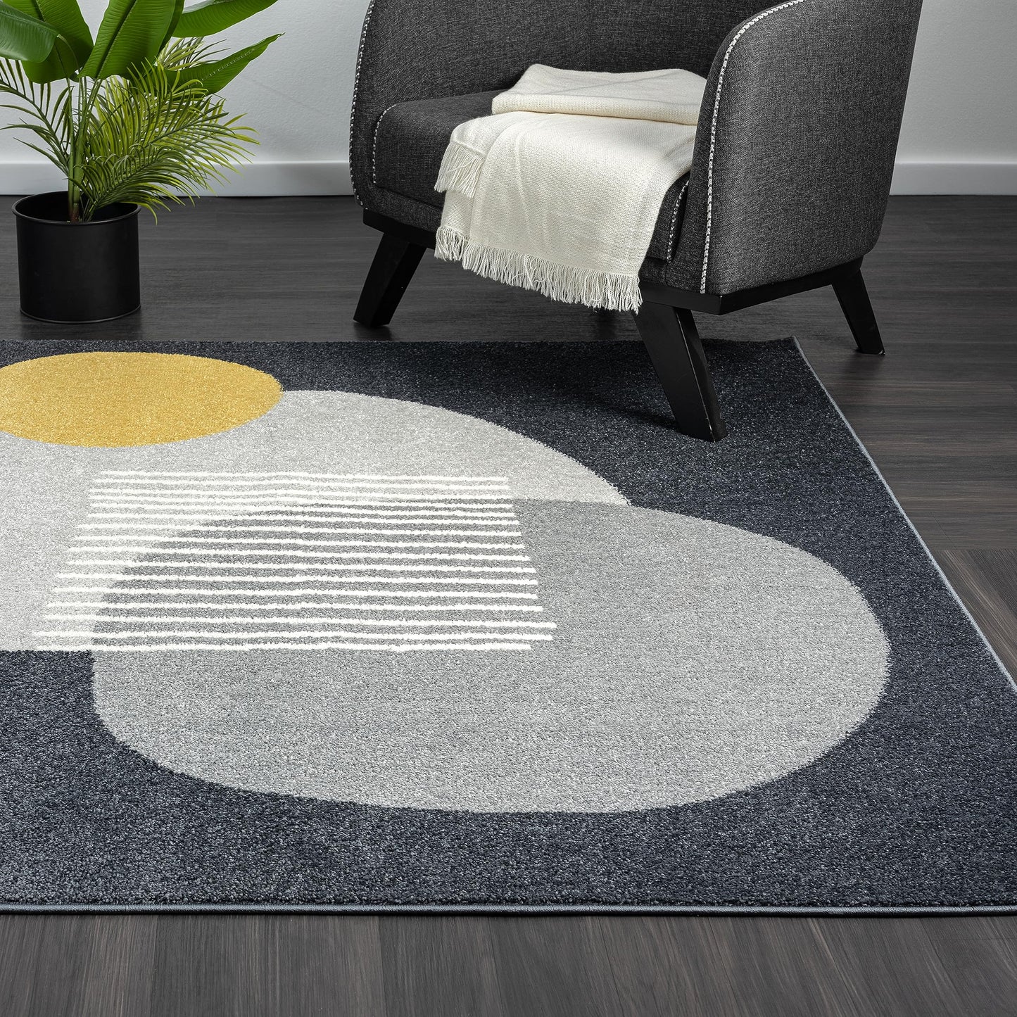 Abani Deco Collection Area Rug - Grey Minimalist Design -4' x 6' - Easy to Clean - Durable for Kids and Pets - Non-Shedding - Medium Pile - Soft Feel - for Living Room, Bedroom & Office