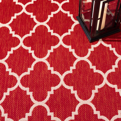 SAFAVIEH Washable Rug Outdoor Courtyard Collection - 9' x 12', Red & Bone, Non-Shedding & Easy Cleaning, Ideal for Patio, Backyard, Mudroom (CY6918-248)