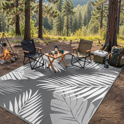 GENIMO Outdoor Rug 8' x 10' Waterproof for Patios Clearance, Reversible Plastic Straw Camping Rug Carpet, Large Area Rugs Mats for RV, Picnic, Backyard, Deck, Balcony, Porch, Beach, Grey&White