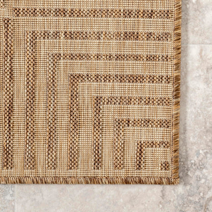 Nuloom Asha Light Brown/Ivory, 6'7" Round, Casual, Striped Border, Soft and Cozy, High Traffic, Easy Clean, Durable Area Rug for Indoor/Outdoor Patio, Deck, Porch, Garden, Courtyard