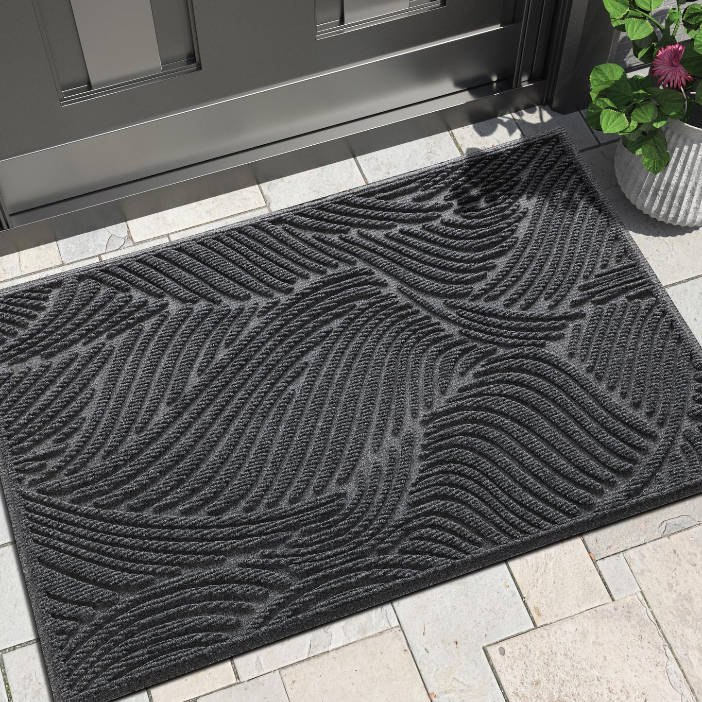 Yimobra Doormat Outdoor Entrance, Simple Stripes All-Weather Waterproof & Non-Slip Mat for Front Door, Heavy Duty Welcome Mat for Indoor, Garage, Patio-36x24, Dark Grey