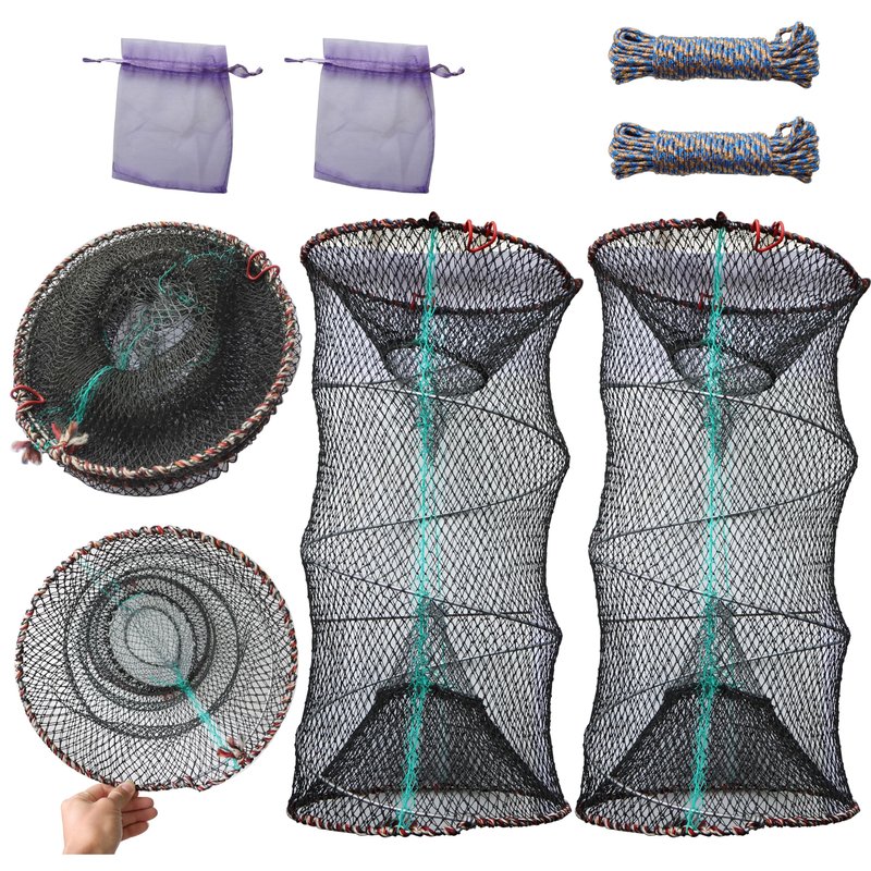 BRILISLE 2PCS or 1PCS Crab Trap, Fish Minnow Lobster Pot net Traps Crab Snare; Crawfish Catfish Shrimp Bait Trap;Crabbing Equipment Blue Crabs Lobster Portable Collapsible