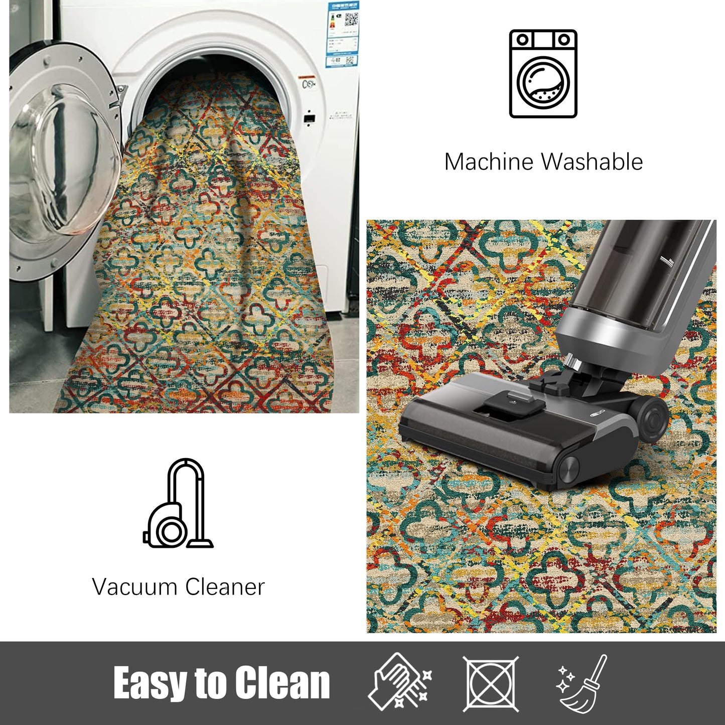 RUGSURE Washable Area Rugs, 4' x 6' - 1/6 Thick - Stain & Water Resistant Non-Slip - Perfect Resistant Rug for Living Room, Bedroom, Nursery, Pet & Child Friendly, Vibrant Colors Rugs, Multicolor