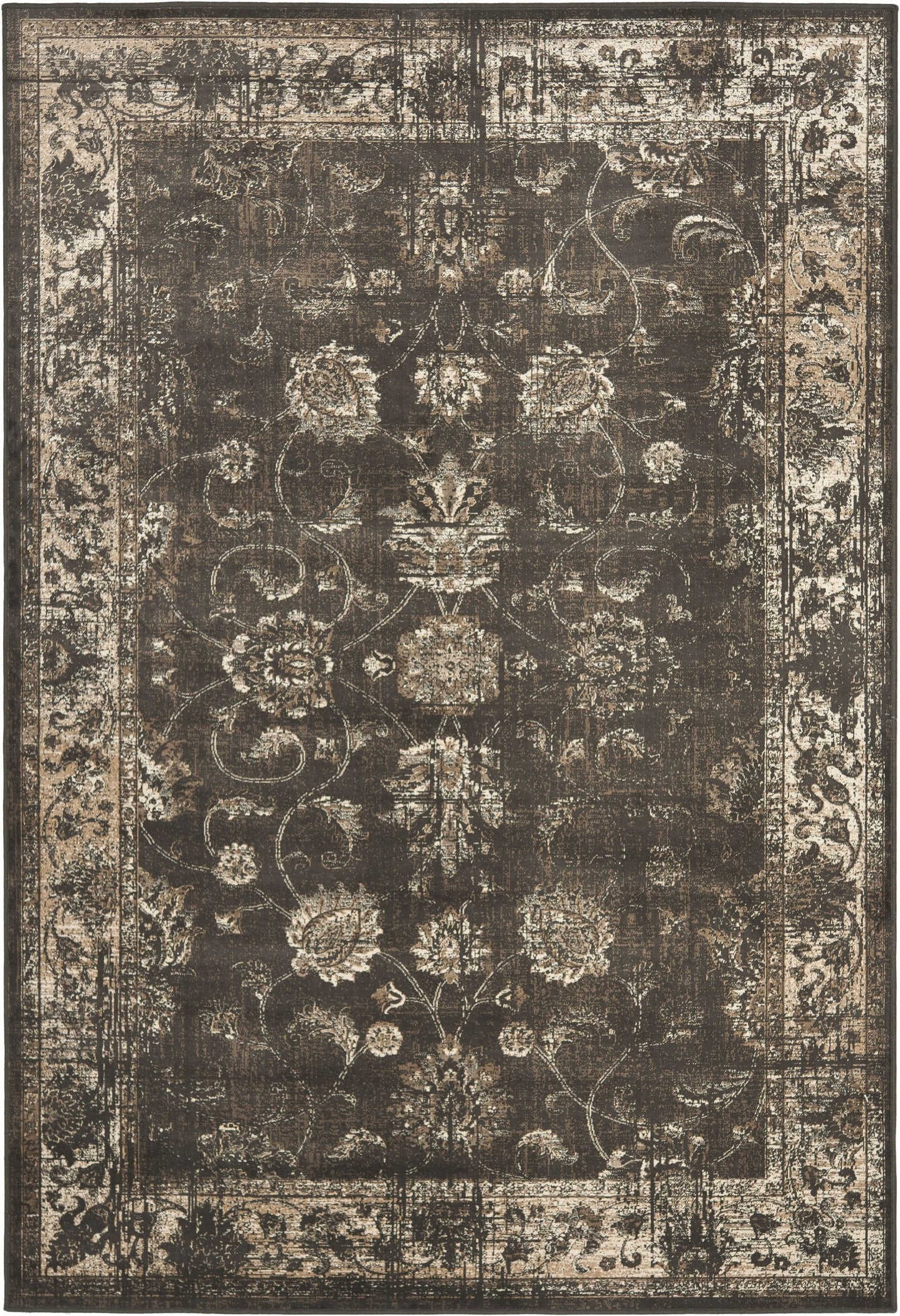 SAFAVIEH Vintage Collection Area Rug - 5'3" x 7'6", Soft Anthracite, Oriental Distressed Viscose Design, Ideal for High Traffic Areas in Living Room, Bedroom (VTG117-330)