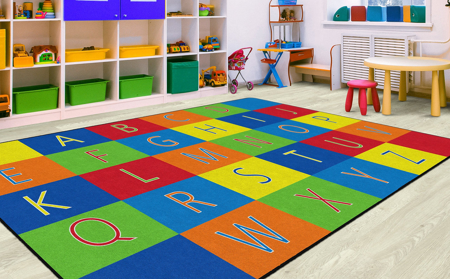 Flagship Carpets Alphabet Seating Multicolor Rug for Home Learning Area or Classroom Mat, Kids Room or Playroom Carpet, 7'6" x 12', Rectangle