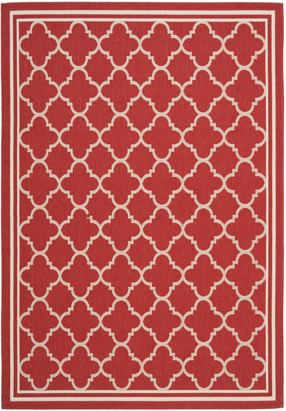 SAFAVIEH Washable Rug Outdoor Courtyard Collection - 4' x 5'7", Red & Bone, Non-Shedding & Easy Cleaning, Ideal for Patio, Backyard, Mudroom (CY6918-248)