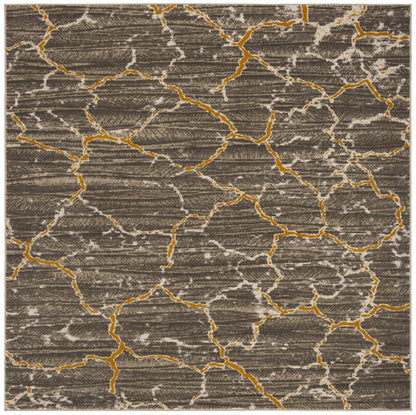 SAFAVIEH Porcello Collection Area Rug - 6'7" Square, Dark Grey & Yellow, Modern Abstract Design, Non-Shedding & Easy Care, Ideal for High Traffic Areas in Living Room, Bedroom (PRL7738C)