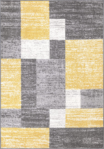 Rugshop Oslo Modern Yellow Area Rug, Geometric Boxes Design, Non-Shedding Carpet for Living Room or Bedroom, 5' x 7'